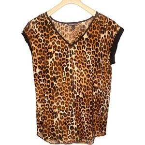 Express Leopard Satin V‑Neck Blouse Short Sleeve Flowing Silky Top Size M | EUC